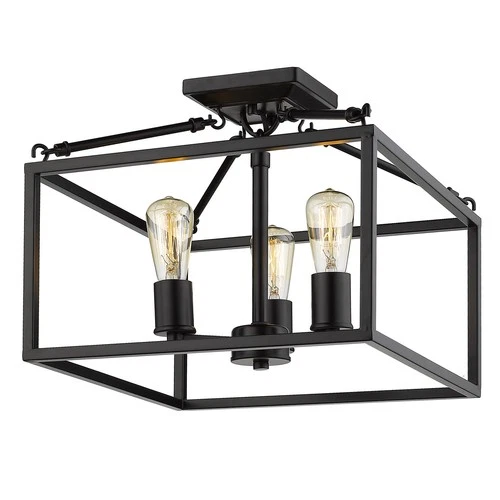 Golden Lighting 2072-SF Wesson 3 Light 14"W Semi-Flush Square - Black - Picture 1 of 6