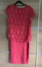 Phase Eight Size 12 Red Double Layer Dress Stretchy Bodycon Lace Overlay BG2