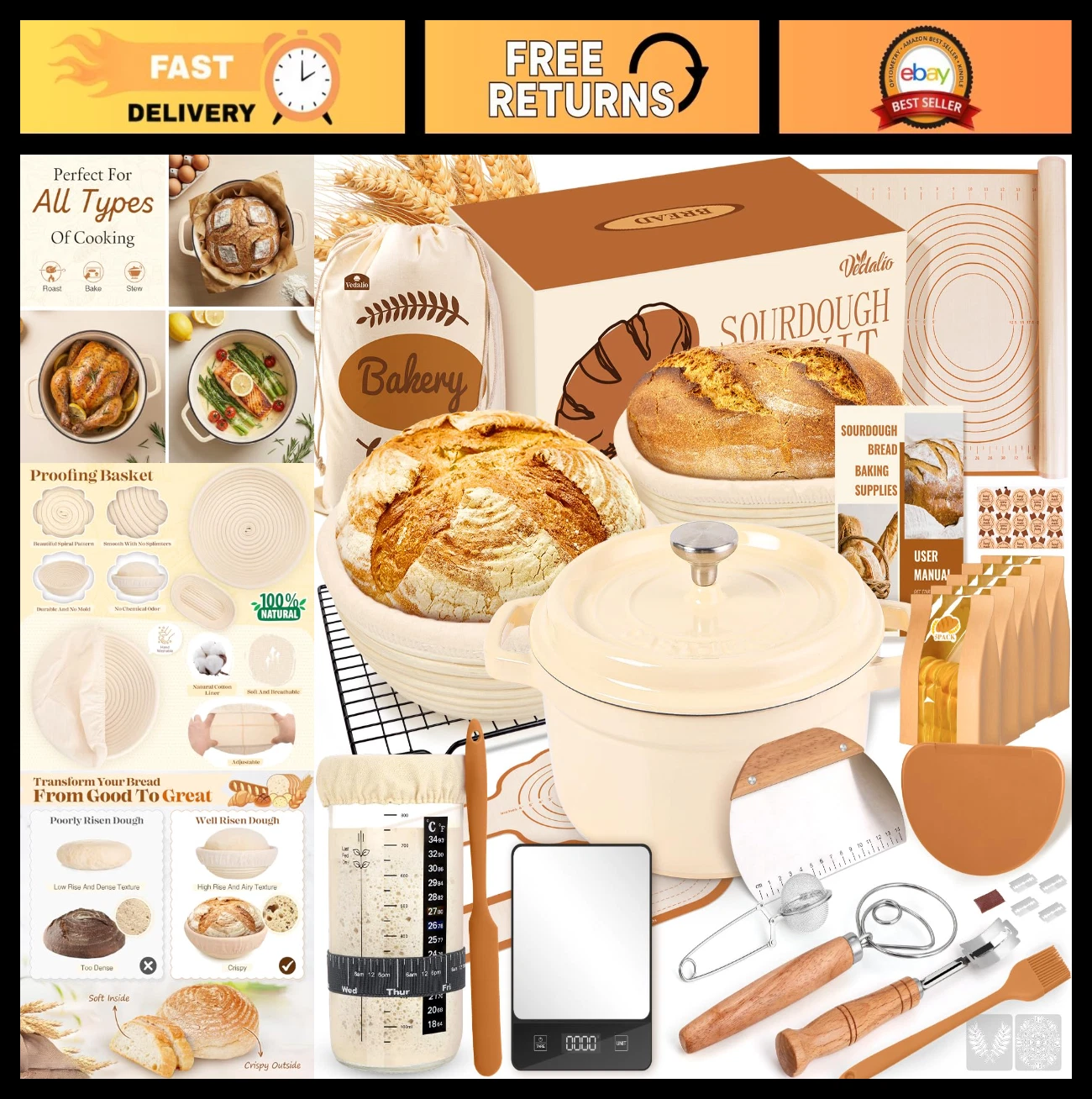 Sourdough Starter Kit with Dutch Oven & Baking Supplies - Bread Making Tools