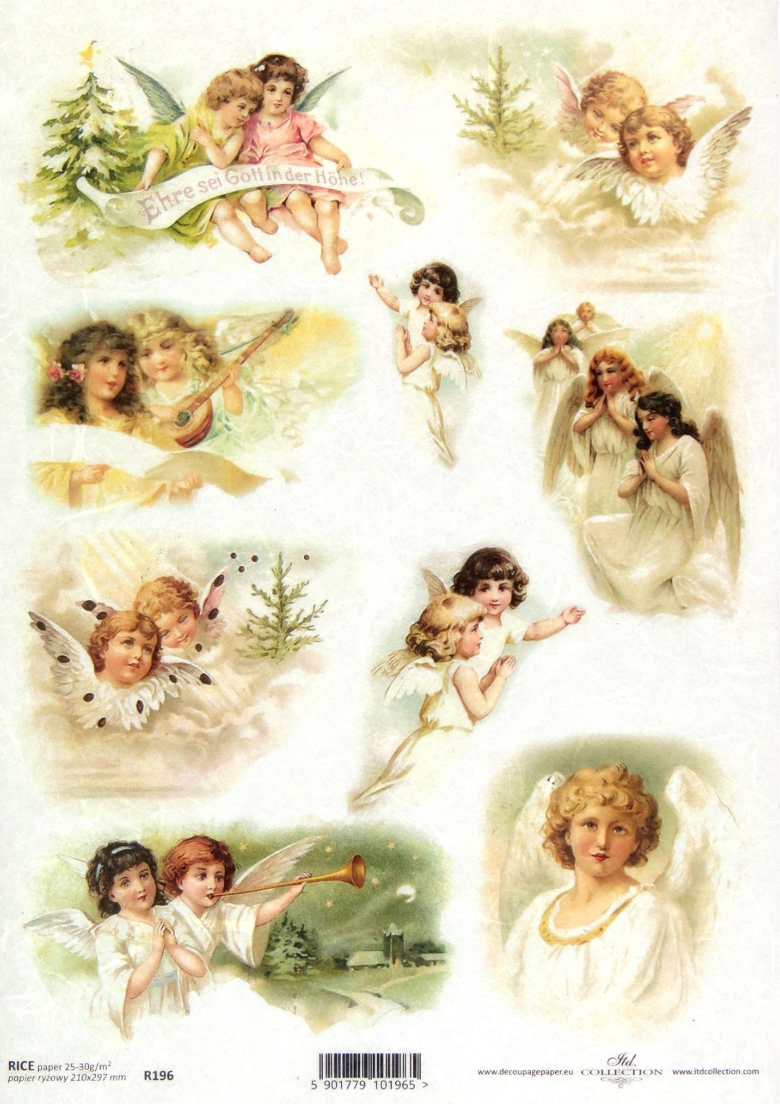Rice Paper A4 Decoupage - Vintage Christmas Angels & Cherubs - ITD R196