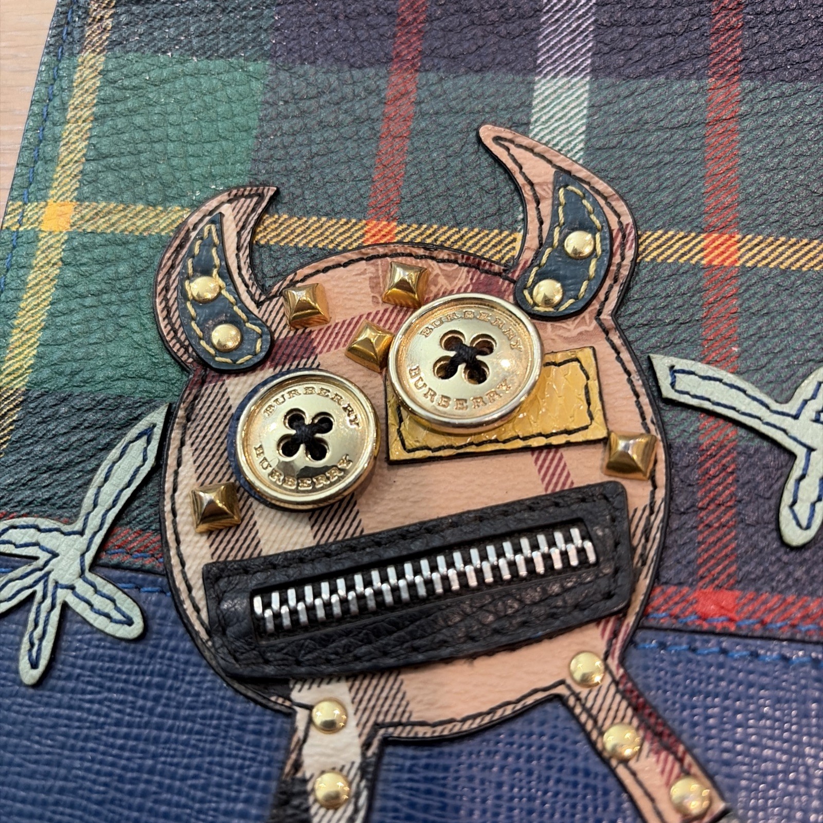 RARE Burberry Leather Check Monster Studs Clutch Bag w/COA image 7