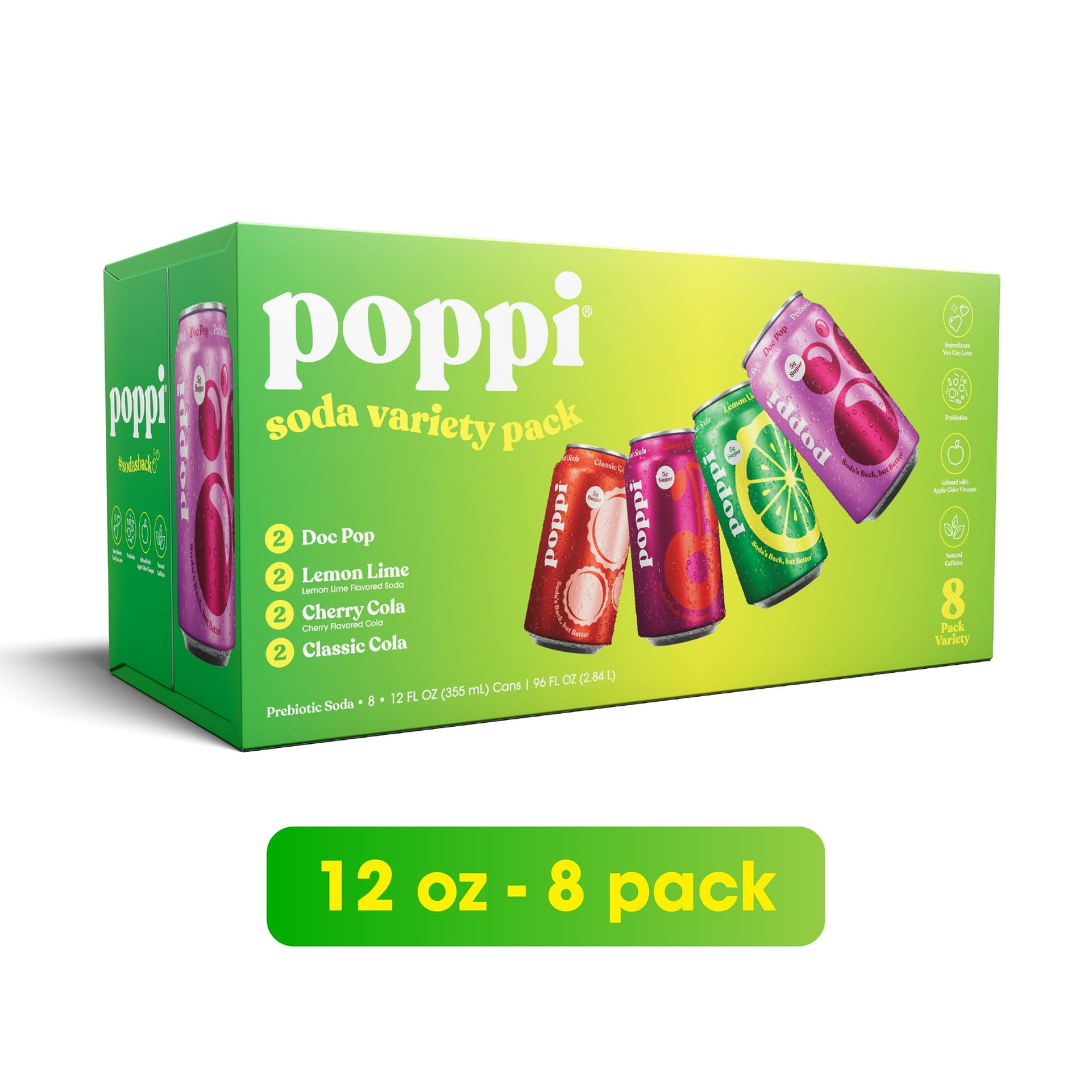 Poppi Classic Variety Pack Prebiotic Soda, 12 fl oz, 8 Pack 