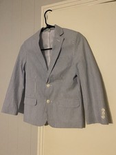 Class Club Boys Blue White Stripe Seersucker Blazer Jacket Sz 8 Pearl Wht Button