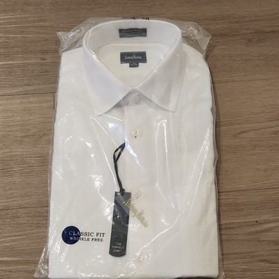Neiman Marcus Men's Classic Fit Wrinkle Resistant White Dress Shirt 15.5 34/35