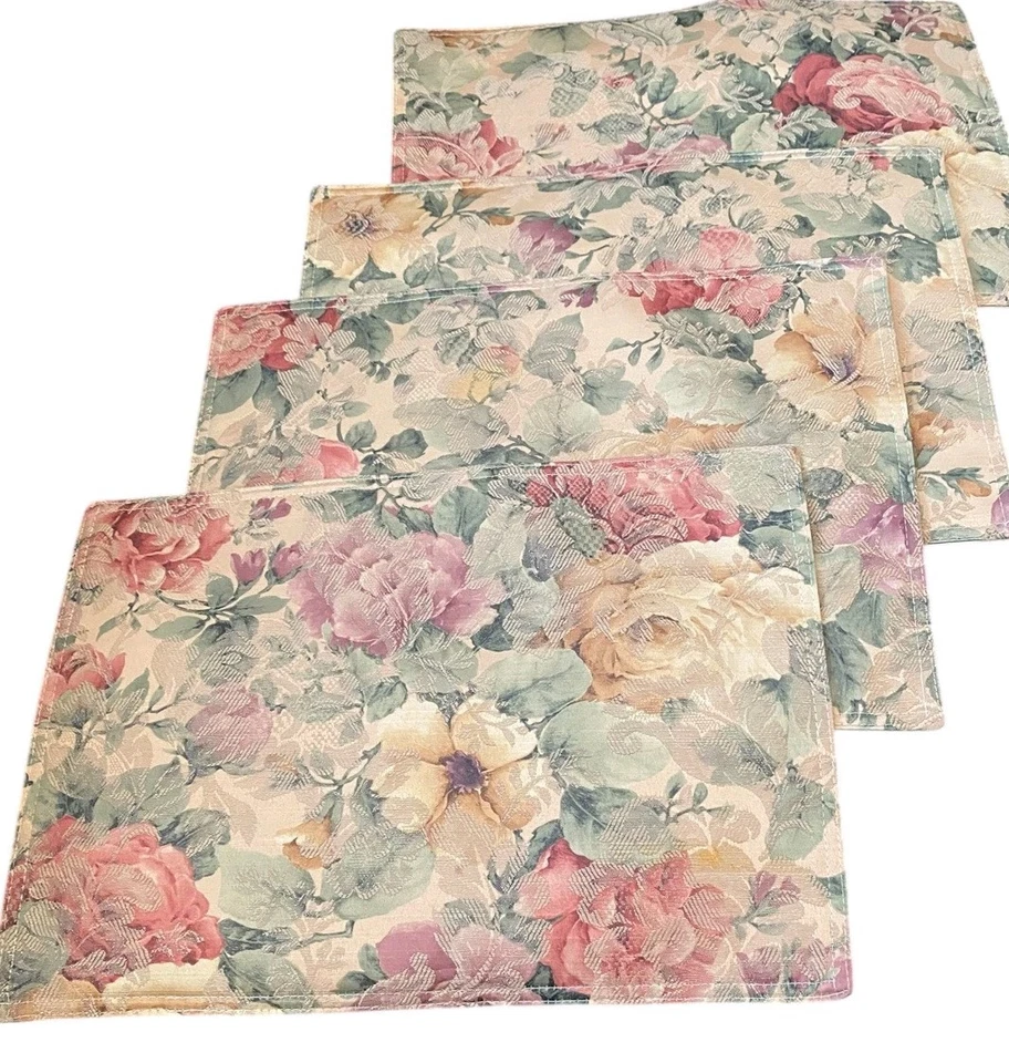 Croscill Cotswold Rose Placemats Set 4 French Country Floral Coquette Cottage  - Image 2 of 4