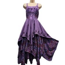 Bohemian Double Layered Lace Up Midi Dress Vintage-Inspired Asymmetrical Hemline