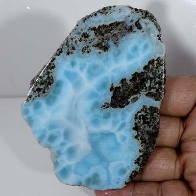 Sky Blue Larimar Slab Rough Dominican Blue Pectolite Cab Cutting Stone 402.90 Ct