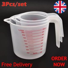 Image of 250/500/1000ML Set of 3 Measuring Cups Jug Clear Baking Kitchen Set Flour Water