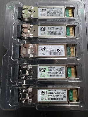 Cisco Lot of 5 SFP+ Transceivers: 3x SFP-10G-LR, 2x SFP-10G-LRM LC
