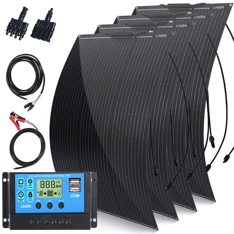 200W 400W Watt 12V Semi-Flexible Off-Grid Solar Panel Kit RV Camping Rooftop
