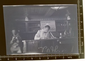Vintage Photo NEGATIVE Highest Bar in Europe Man Writing at Bar Advertising