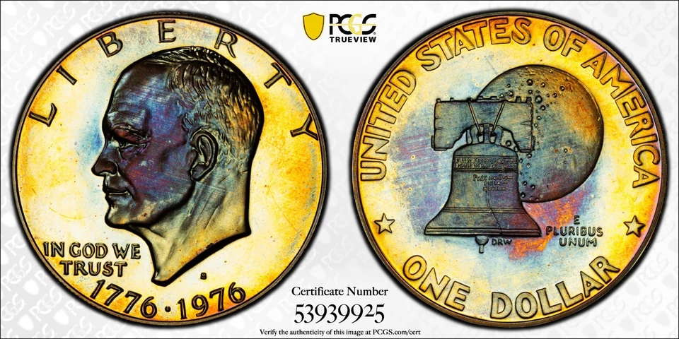 Dólar Eisenhower 1976-S PCGS 'Genuíno' Revestido Tipo 1 Prova, Tonificação Big Monster - Imagem 2 de 4