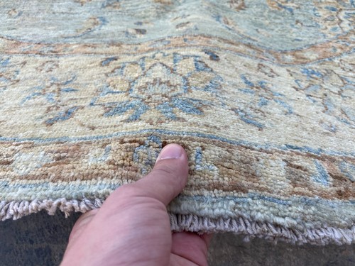 5x5 Faded Aquamarine Beige Floral Turkmen Round Rug Afghan Ziegler Circle Rug - Picture 8 of 10