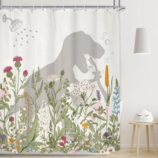Dinosaur Wildflower Kids Shower Curtain Bathroom Set 60Wx71H Inches Funny Din...