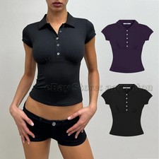 Tank Air Studio Black Collared T-shirt Slim Fit Short Sleeve Tops Baby Tee New
