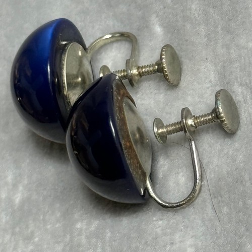 Vintage Screw back Blue Glass Dome Earrings Women Accessory Classic Work Casual - Picture 5 of 12