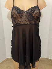 Vtg VICTORIA'S SECRET Lace Bust CHIFFON BABYDOLL Nightgown Size M NIGHTIE Bows