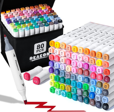 Alcohol Art Markers, 80 Colors Fine & Chisel Dual Tip Marker Set, Permanent Art