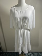 Boohoo Tiered Smock Dress Size 18 White Stretch Elastic Waist BRAND NEW 222