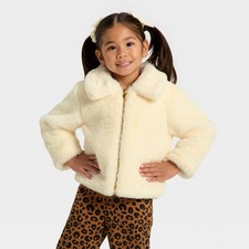 Toddler Girls' Holiday Dressy Faux Fur Jacket - Cat Jack Cream