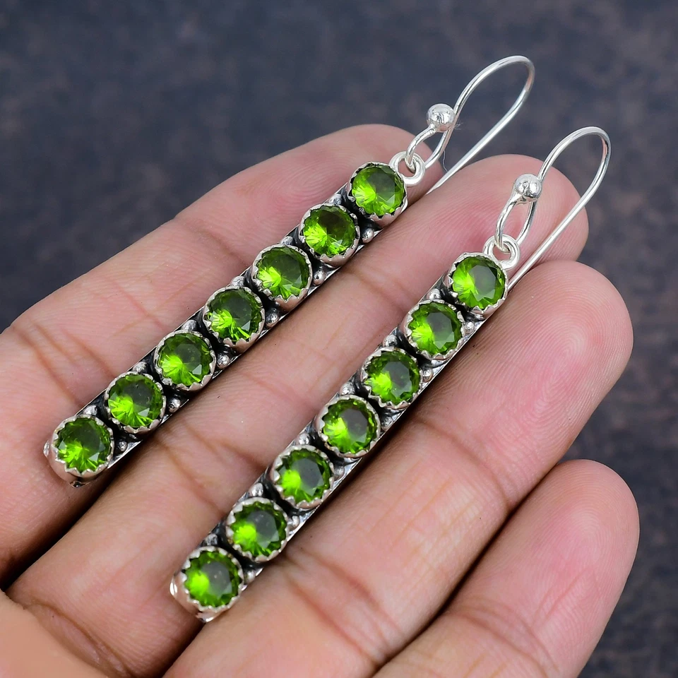 Peridot Gemstones Handmade 925 Steling Silver Jewelry Earring Gifts For New Year - Image 2 of 4