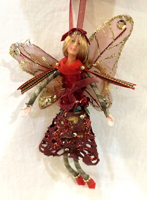 Blond Fairy Doll Fall Ornament Maroon Sparking Dress and Wings 8" | eBay