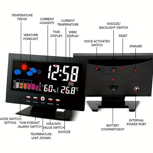 Led Screen Digital Backlight Indoor Weather Station Snooze Alarm Clock Time/Date - Picture 3 of 14
