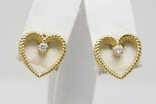 13-14 kt Yellow Gold Pair of Open Heart Diamond Stud Earrings B6525