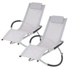 2x Chaise longue géométrique de plage pliable bain de soleil bascule gris clair