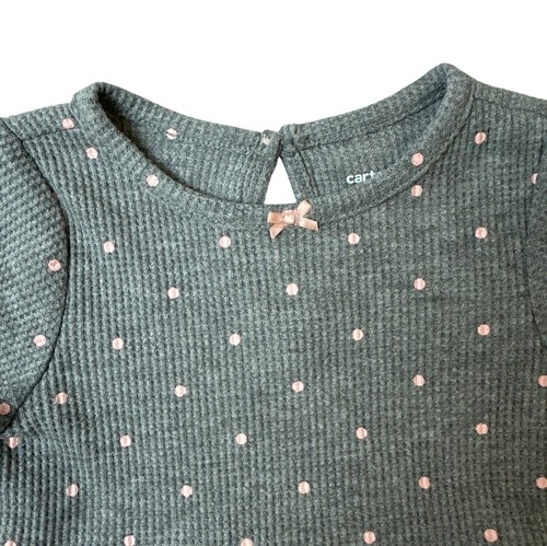 Carters Baby Girl 6M Long Sleeve Grey Bodysuit Pink Polka Dots - New - 第 3/5 張圖片