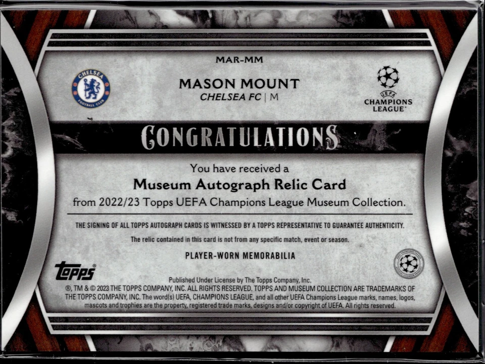 2022-23 Topps Museum Collection UCL /75 Mason Mount Sapphire Auto Relic Chelsea - Image 2 of 2