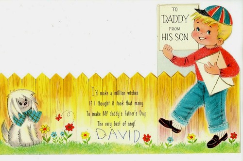 Boy & Dog Craft Rust Father's Day Card Cut Die Vtg Greeting Used Fold Out Fence