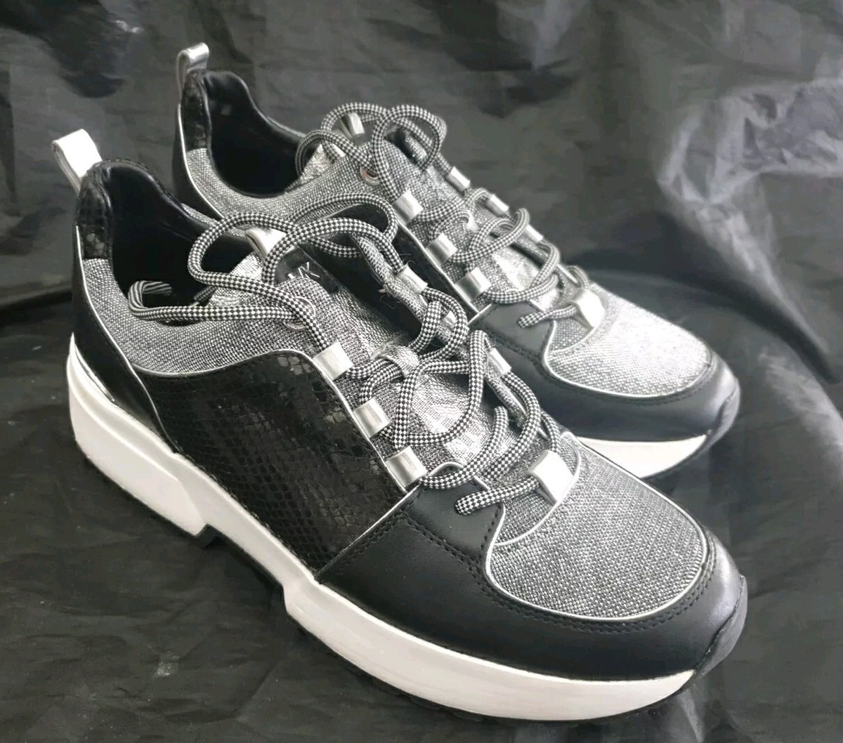 MICHAEL KORS Allie Trainer Glitter Chain Mesh Black/Silver US M