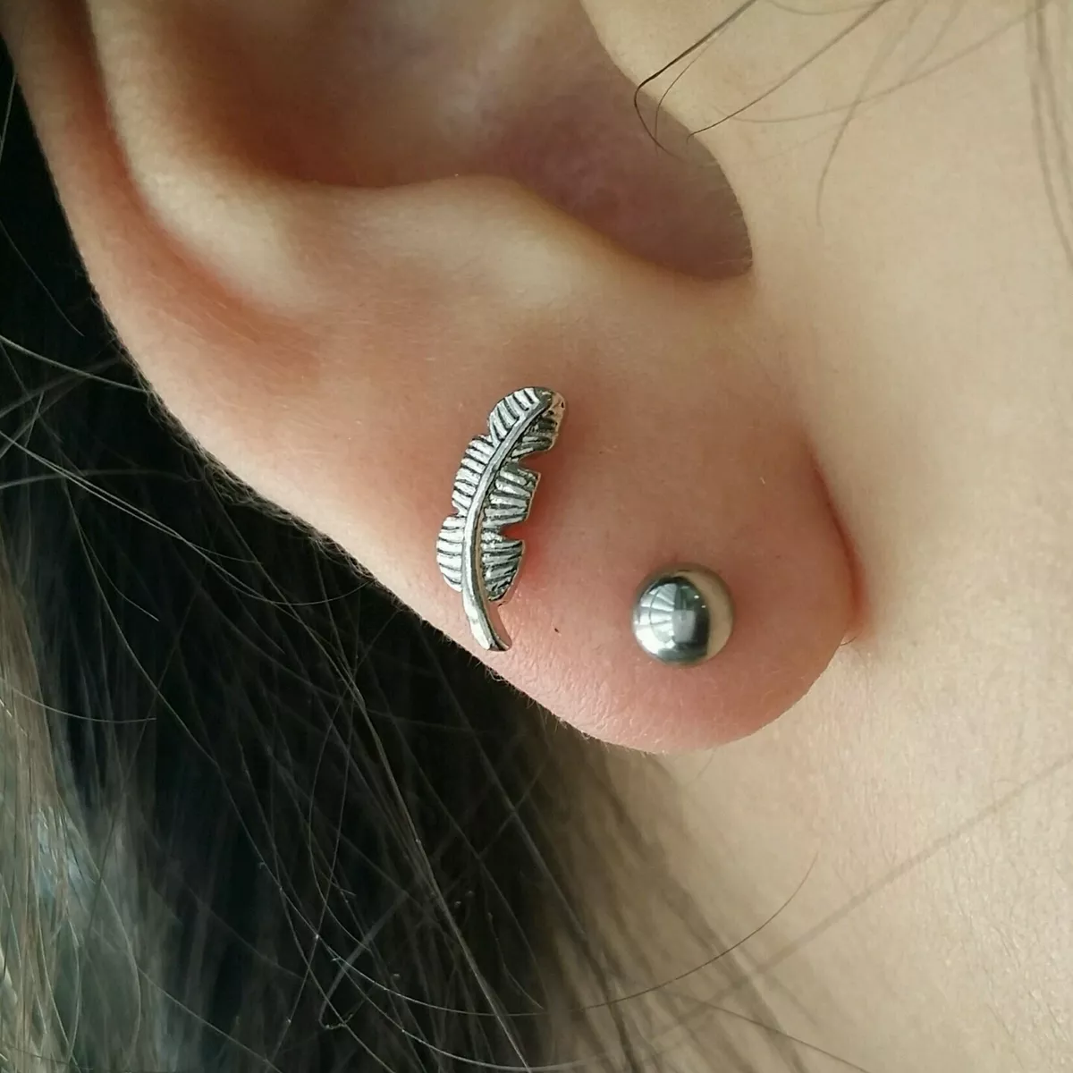 Feather cartilage stud simple design cartilage earring flat back conch earring
