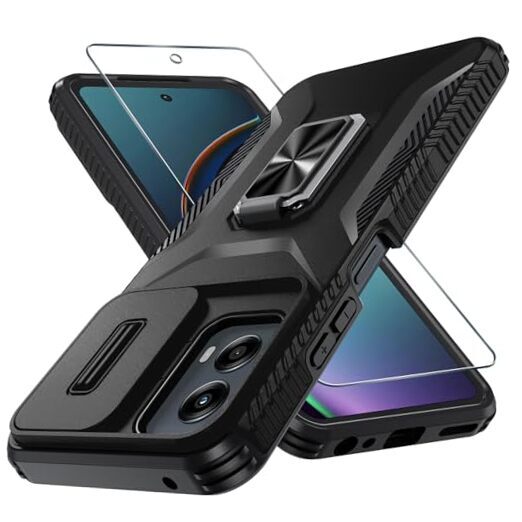 for Motorola Case with Tempered Glass Screen Protector Moto G 5G 2024 A-Black