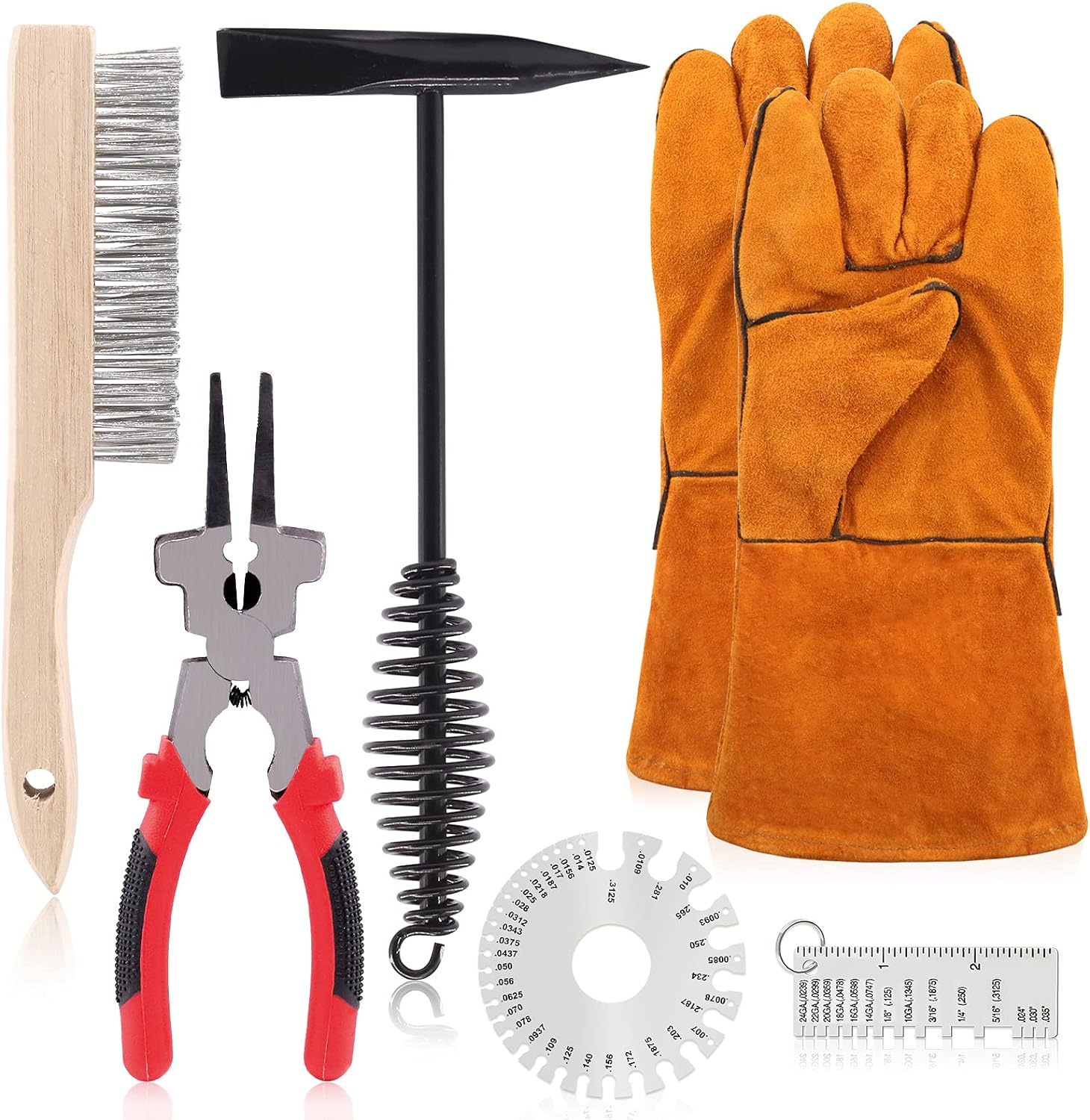 Swpeet 7-Piece 10-Inch Welding Brush Set with Hammer for Slag Removal