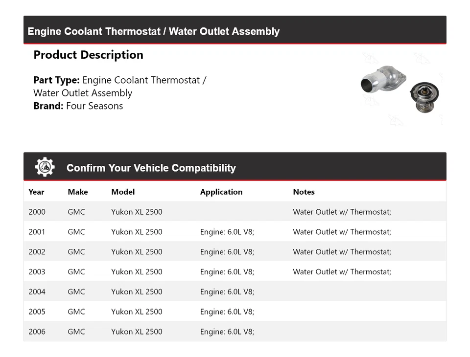 Термостат охлаждающей жидкости двигателя 00-06 GMC Yukon XL 2500 / выпуск воды в сборе 4 сезона - Изображение 2 из 4