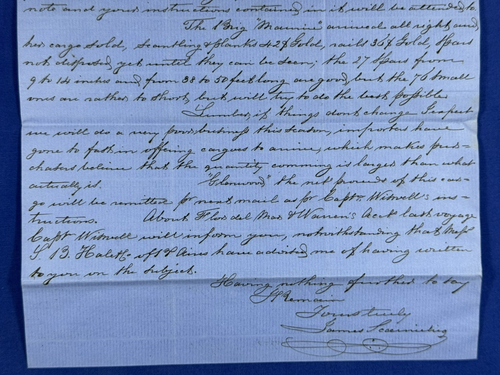 1868 Carta Papel Azul, Carga Descargada y Vendida Montevideo Uruguay! Capt. Wisnell - Imagen 3 de 5