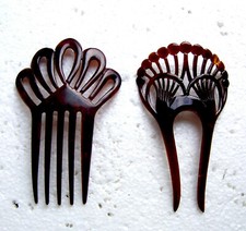Two celluloid hair combs faux tortoiseshell Spanish NO US IMPORT FEES