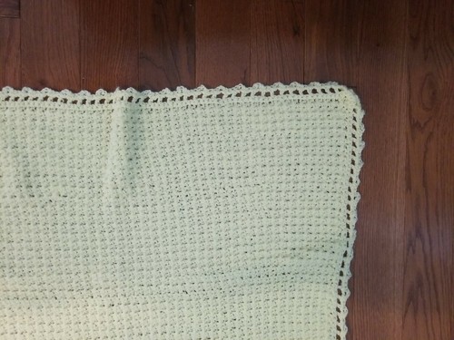 Hand Knit Crochet Baby Blanket Afghan Yellow size approx. 29” x 22” - Picture 2 of 6