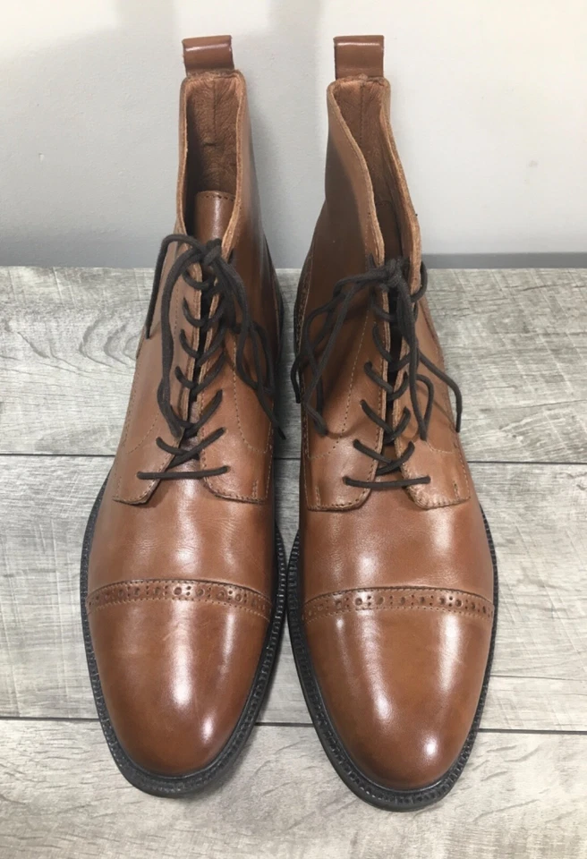 Stafford 014-1235 Gunner Cap Toe Vestido de cuero marrón para hombre Botas de hombre Talla 10.5 Foto 3 de 4