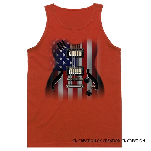 Guitar Flag Music Band American Pride US Flag Patriotic Graphic Tank Top - Picture 5 of 8