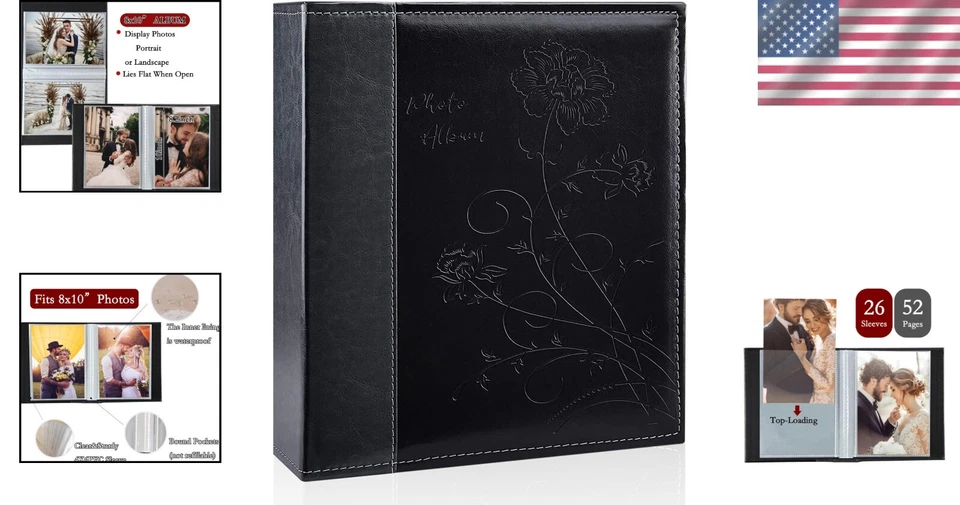 Álbum de Fotos 8X10 Páginas Transparentes Bolsillos Cubierta de Cuero Deslizable en Álbum de Fotos Soporte Foto 2 de 4