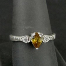 Ring Silver Pear Shape Citrine Cubic Zirconia Accents Sterling 925 Size 8.75
