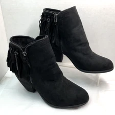 Not Rated Womens Flippin Fringe Bootie Size 10 Black Faux Suede Double Zip #23JS