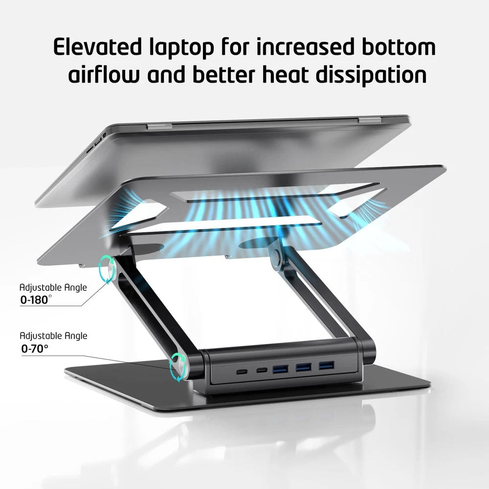 Adjustable Aluminum Laptop Stand with USB-C & USB-A Ports for Desks