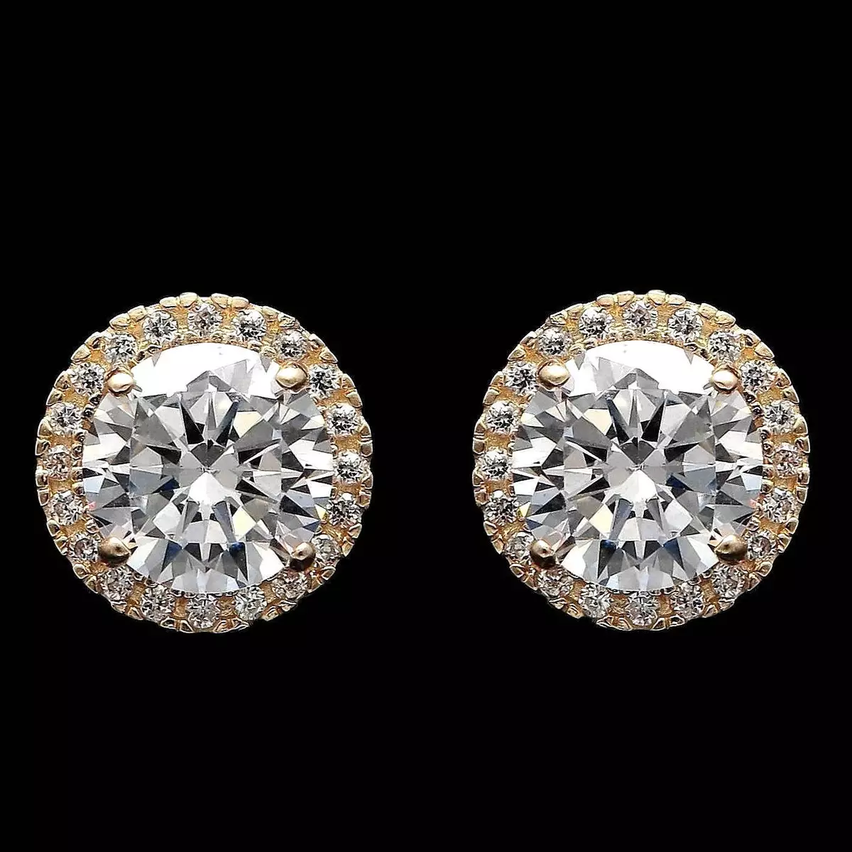 2.00CT Brilliant Simulated Diamond Halo Stud Earrings 14k Yellow