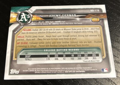 2018 Bowman Draft Jeremy Eierman 1st Bowman Paper