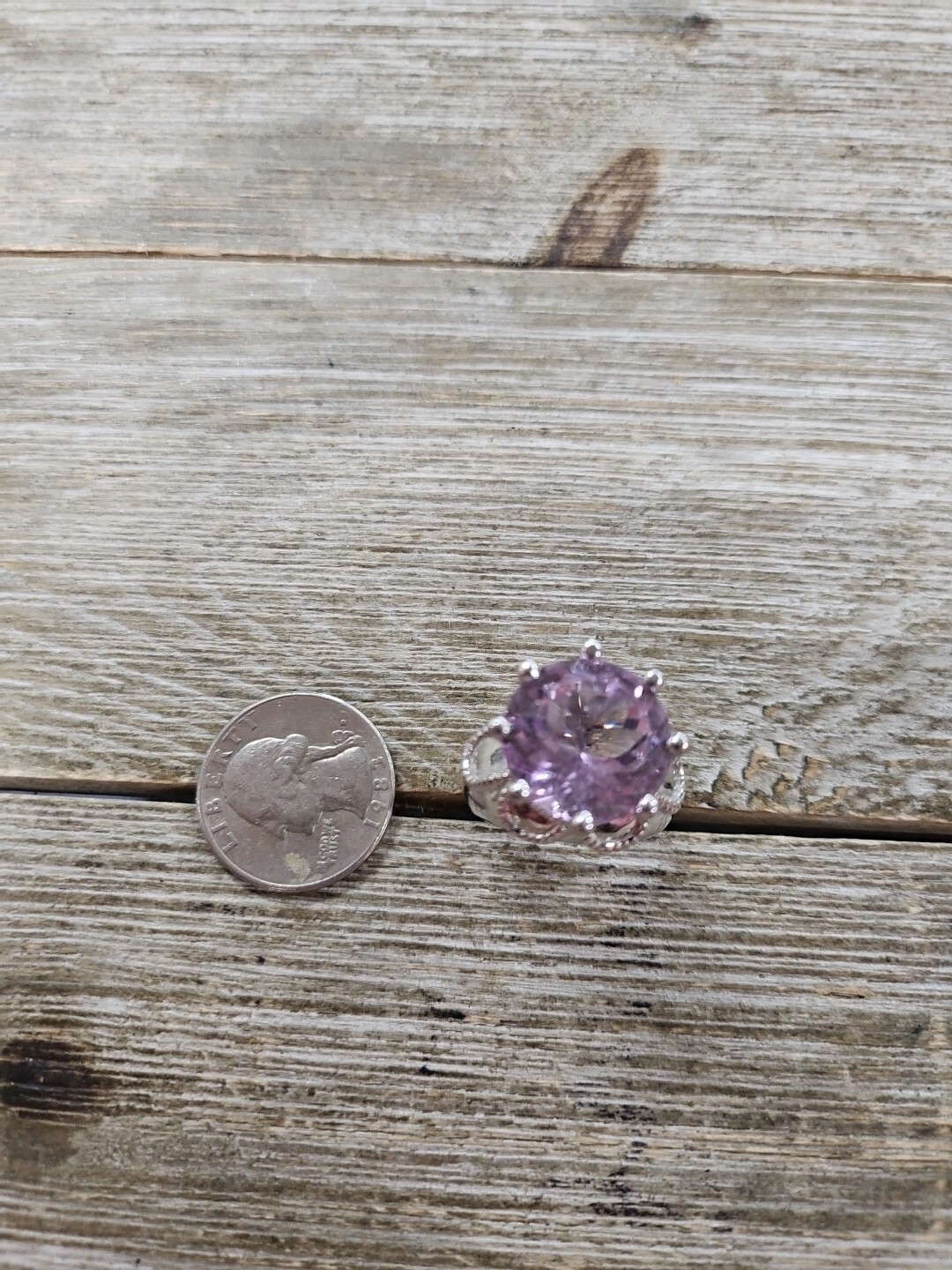 Sterling Silver Ring Lab Amethyst Large Round Cut… - image 2