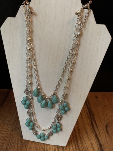 VTG Premier Designs Jewelry Switch It Up Necklace Silver Tone Faux Turquoise - Picture 1 of 5